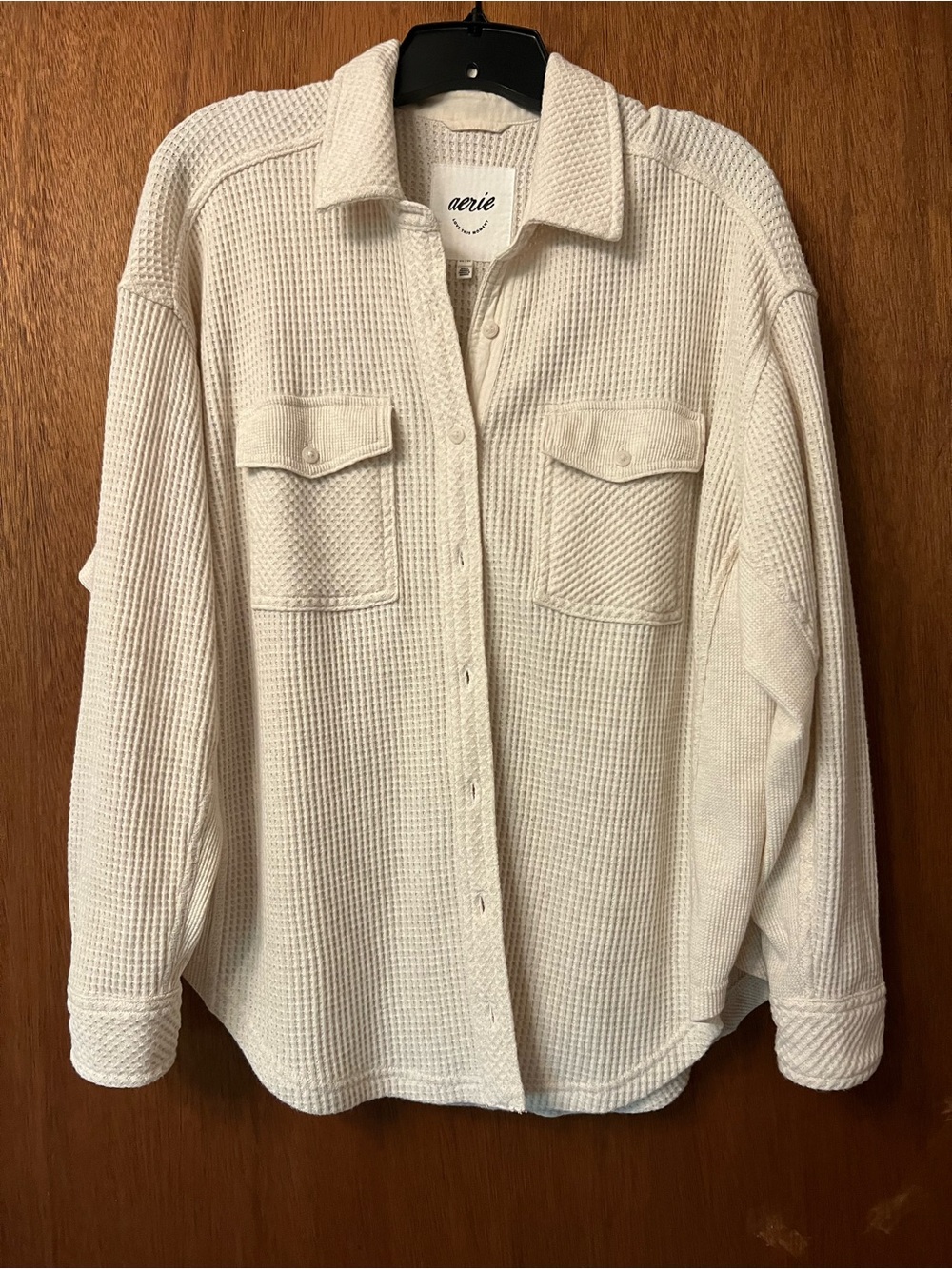 🌙 Aerie Waffle Cream Button Shirt